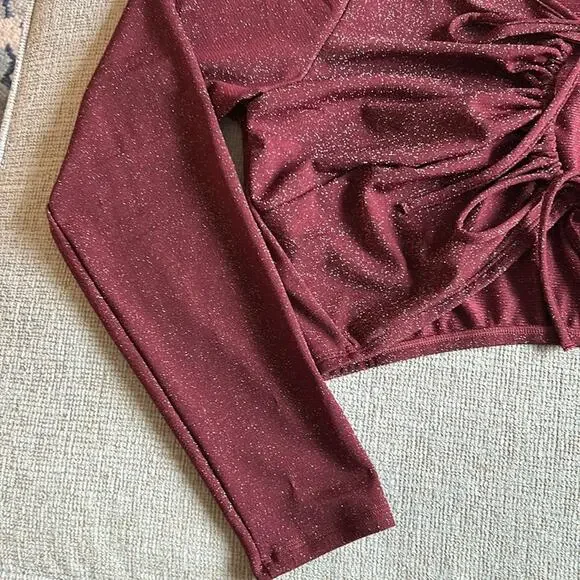 NEW Savage X Fenty purple burgundy sparkle keyhole tie front crop top, 1X - Picture 7 of 10